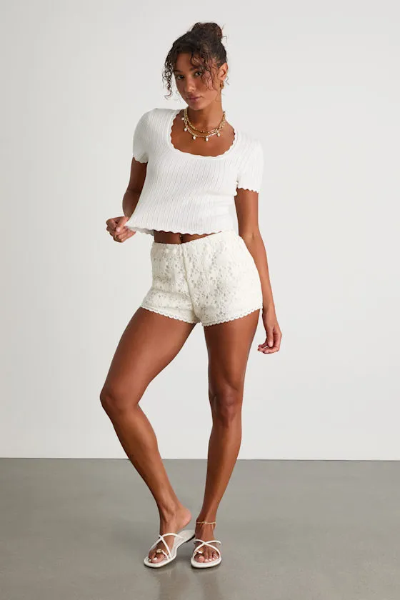 Shannah Ivory Pointelle Knit Short Sleeve Top sold by Lulus product image thumbnail 4