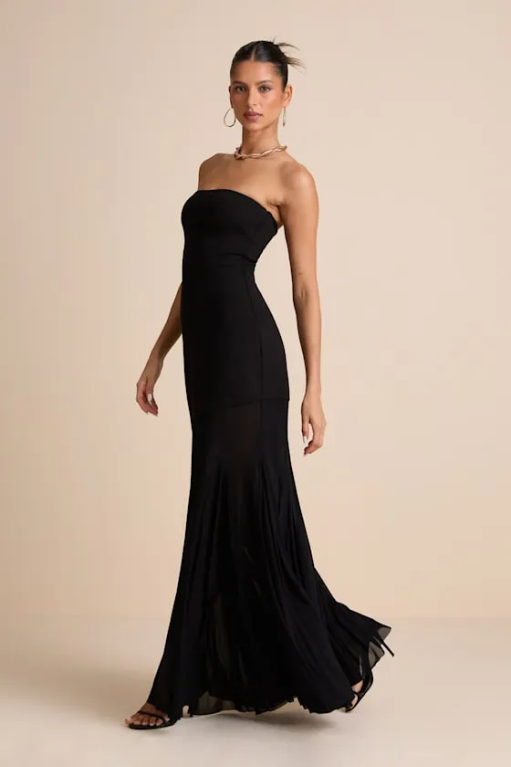Elaris Black Mixed Media Strapless Maxi Dress sold by Lulus product image thumbnail 3
