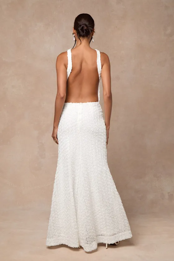 Ottiline White Textured Backless Maxi Dress sold by Lulus product image thumbnail 4