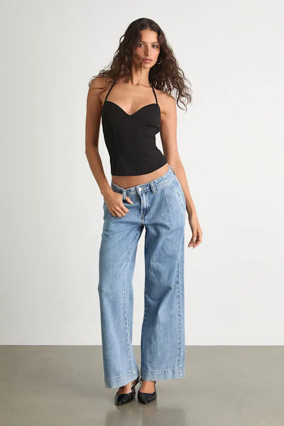 Malea Light Wash Denim Low-Rise Wide-Leg Jeans sold by Lulus