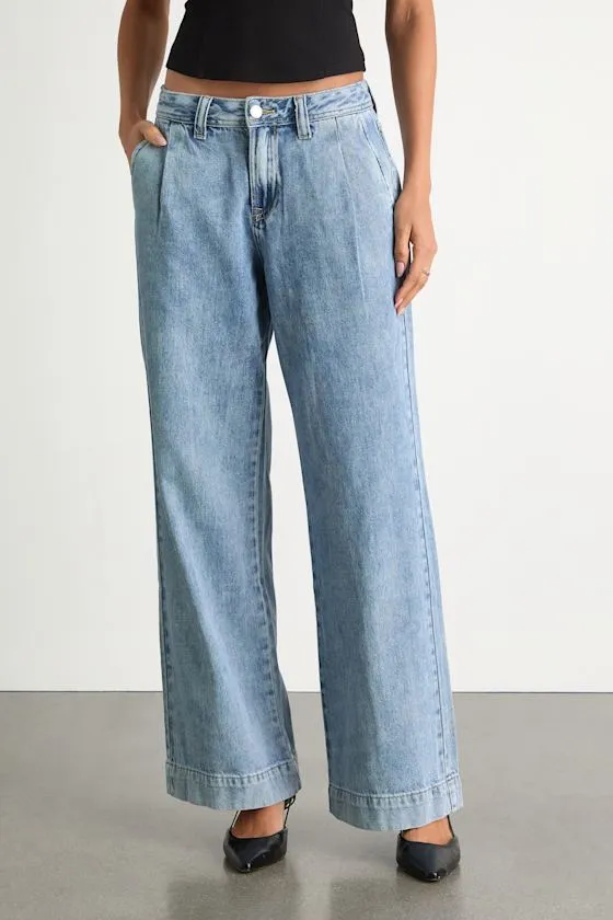 Malea Light Wash Denim Low-Rise Wide-Leg Jeans sold by Lulus product image thumbnail 2