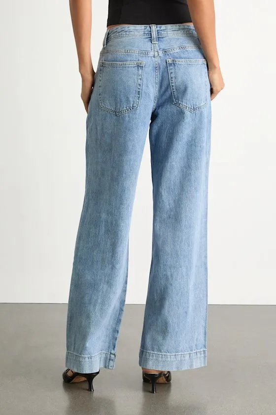 Malea Light Wash Denim Low-Rise Wide-Leg Jeans sold by Lulus product image thumbnail 3