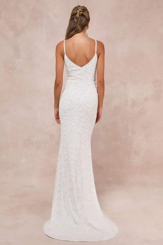Everlasting Vows White Beaded Sequin Mermaid Maxi Dress sold by Lulus product image thumbnail 2