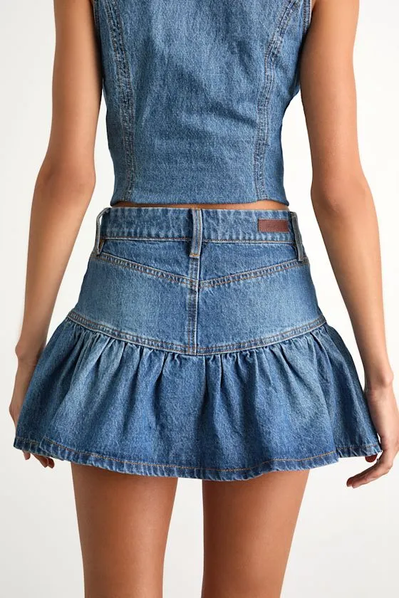 Georgia Medium Wash Denim Ruffled Mini Skirt sold by Lulus product image thumbnail 3