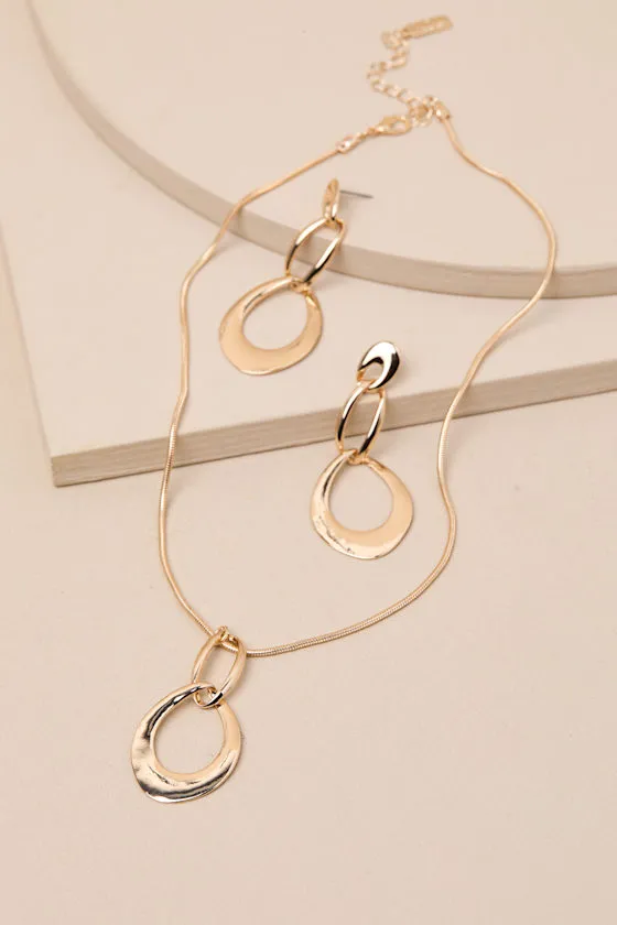 Jannie Gold Necklace and Earrings Set sold by Lulus