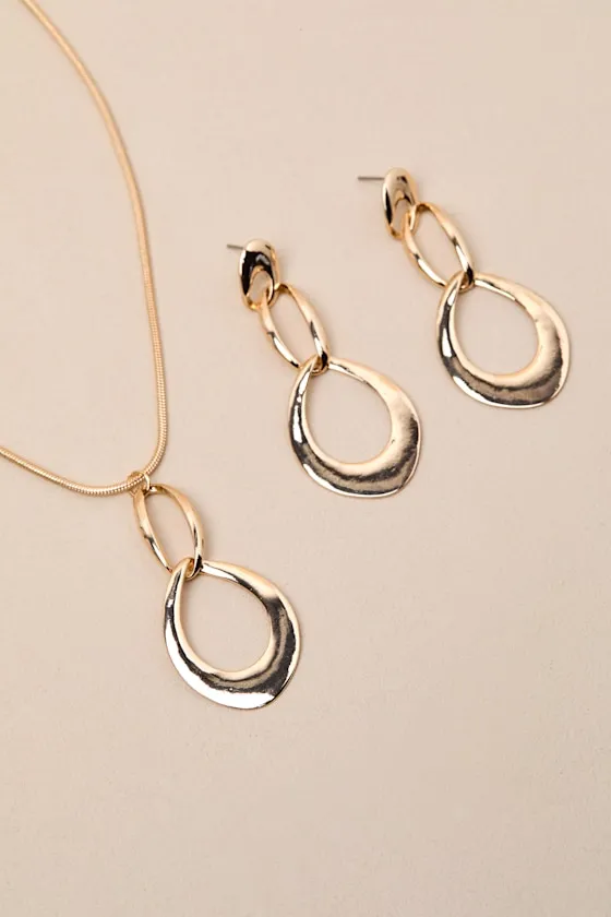 Jannie Gold Necklace and Earrings Set sold by Lulus product image thumbnail 3