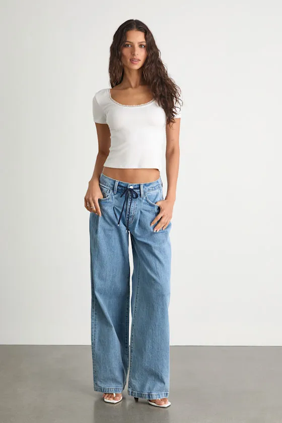 Kalia Light Wash Pleated High-Rise Wide-Leg Jeans sold by Lulus