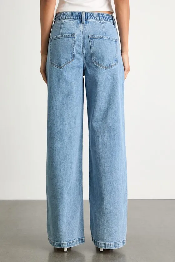 Kalia Light Wash Pleated High-Rise Wide-Leg Jeans sold by Lulus product image thumbnail 3