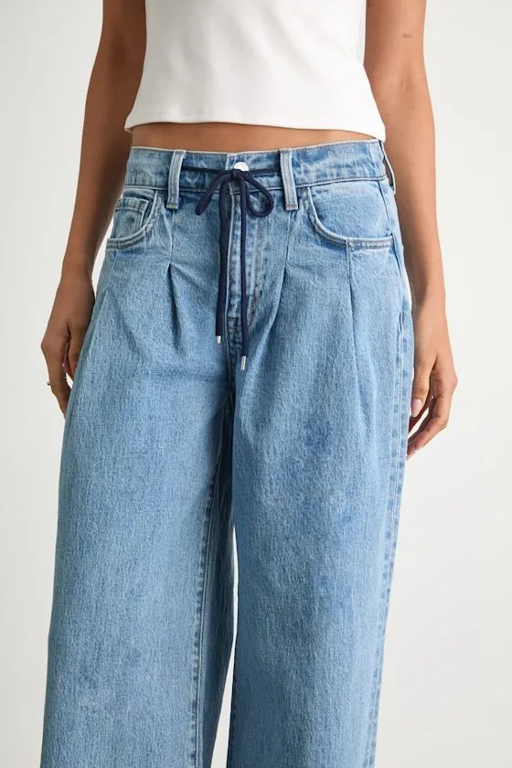 Kalia Light Wash Pleated High-Rise Wide-Leg Jeans sold by Lulus product image thumbnail 4