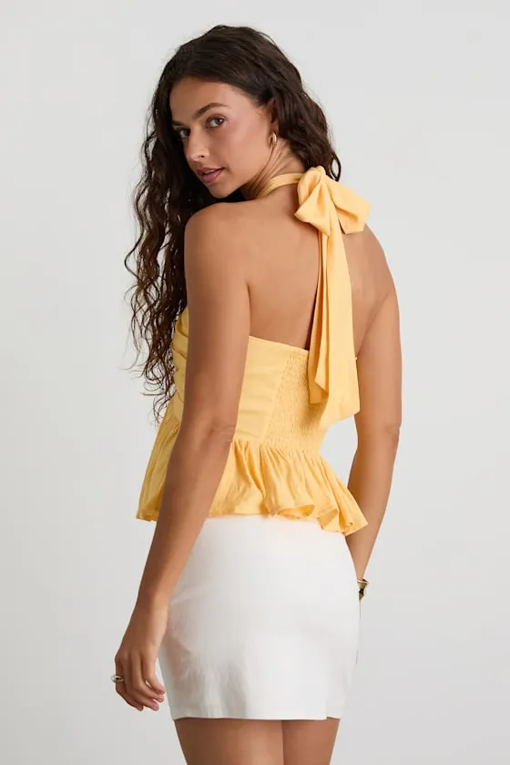 Kadri Yellow Peplum Halter Top sold by Lulus product image thumbnail 3