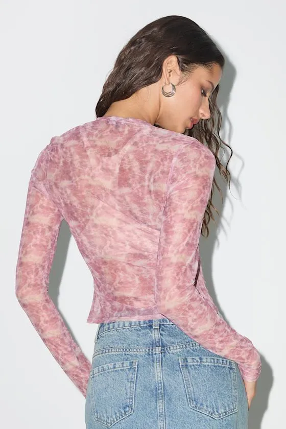 Yumi Mauve Abstract Sheer Mesh Long Sleeve Top sold by Lulus product image thumbnail 3