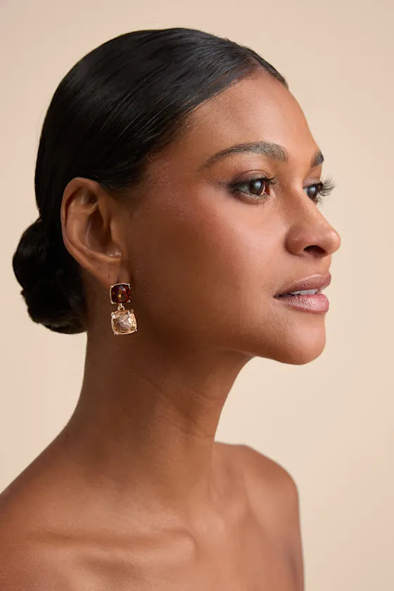 Daelynn Brown and Rose Gold Rhinestone Drop Earrings sold by Lulus