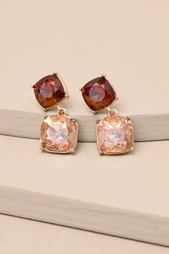 Daelynn Brown and Rose Gold Rhinestone Drop Earrings sold by Lulus product image thumbnail 2