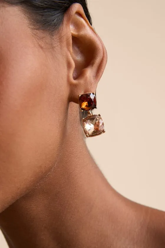 Daelynn Brown and Rose Gold Rhinestone Drop Earrings sold by Lulus product image thumbnail 3