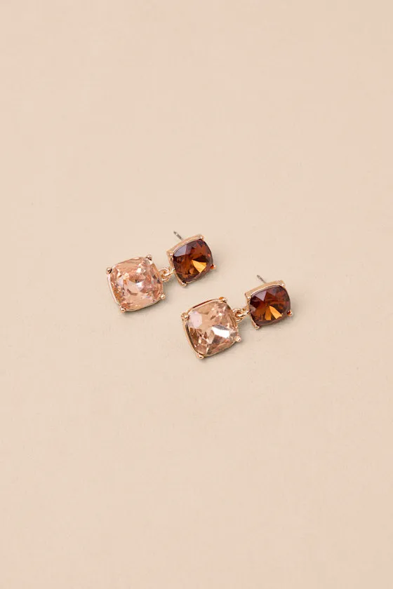Daelynn Brown and Rose Gold Rhinestone Drop Earrings sold by Lulus product image thumbnail 4