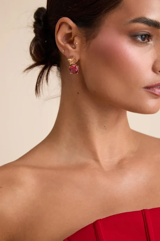 Daelyn Rose Pink and Magenta Rhinestone Drop Earrings sold by Lulus