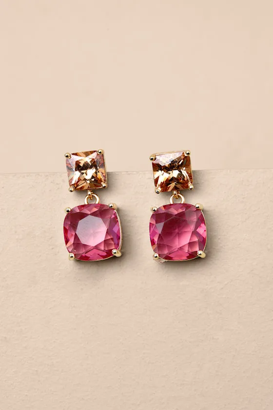 Daelyn Rose Pink and Magenta Rhinestone Drop Earrings sold by Lulus product image thumbnail 2
