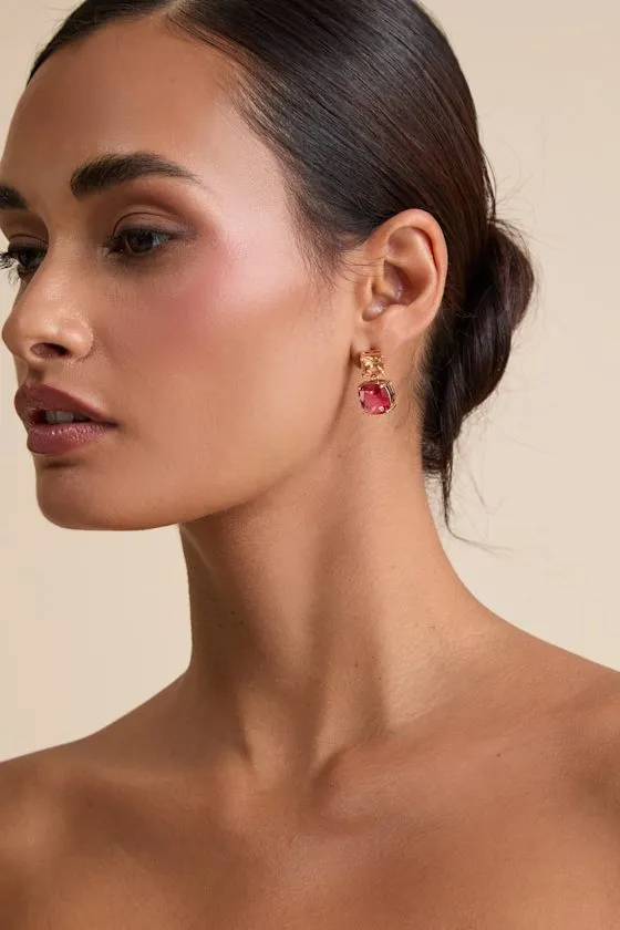 Daelyn Rose Pink and Magenta Rhinestone Drop Earrings sold by Lulus product image thumbnail 3