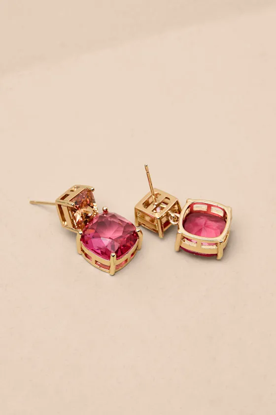 Daelyn Rose Pink and Magenta Rhinestone Drop Earrings sold by Lulus product image thumbnail 4