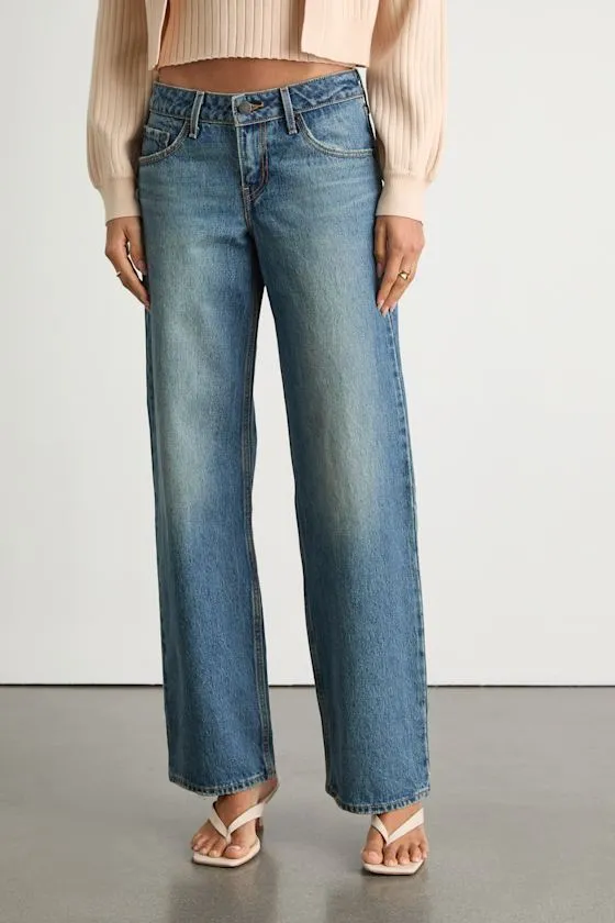 Low Loose Medium Blue Low-Rise Wide-Leg Jeans sold by Lulus product image thumbnail 2