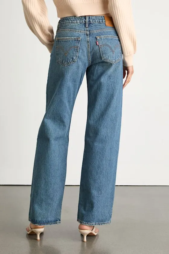 Low Loose Medium Blue Low-Rise Wide-Leg Jeans sold by Lulus product image thumbnail 3