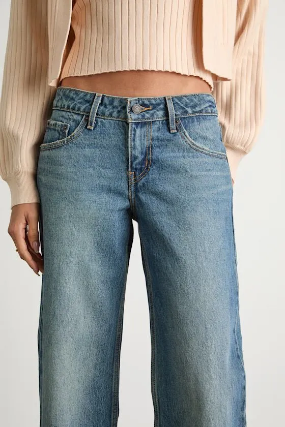 Low Loose Medium Blue Low-Rise Wide-Leg Jeans sold by Lulus product image thumbnail 4