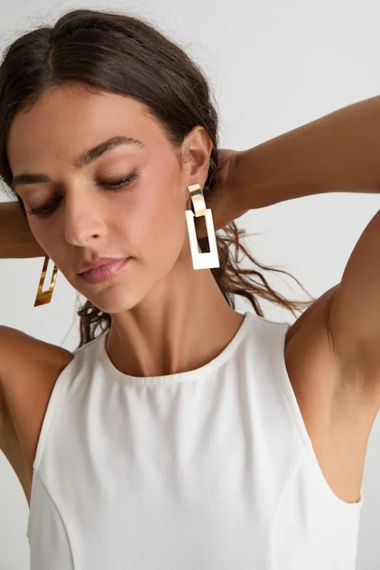 Carine Gold Rectangular Drop Earrings sold by Lulus