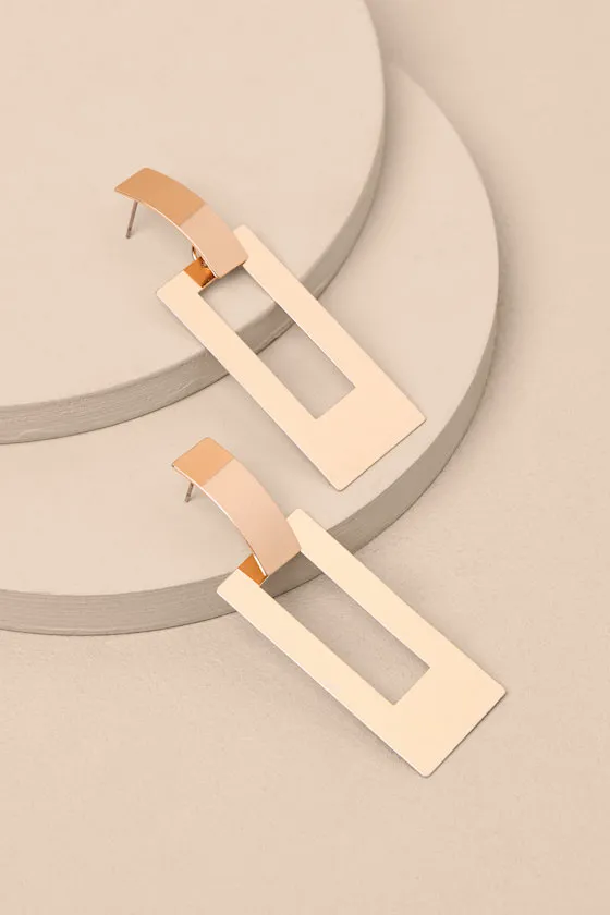 Carine Gold Rectangular Drop Earrings sold by Lulus product image thumbnail 2