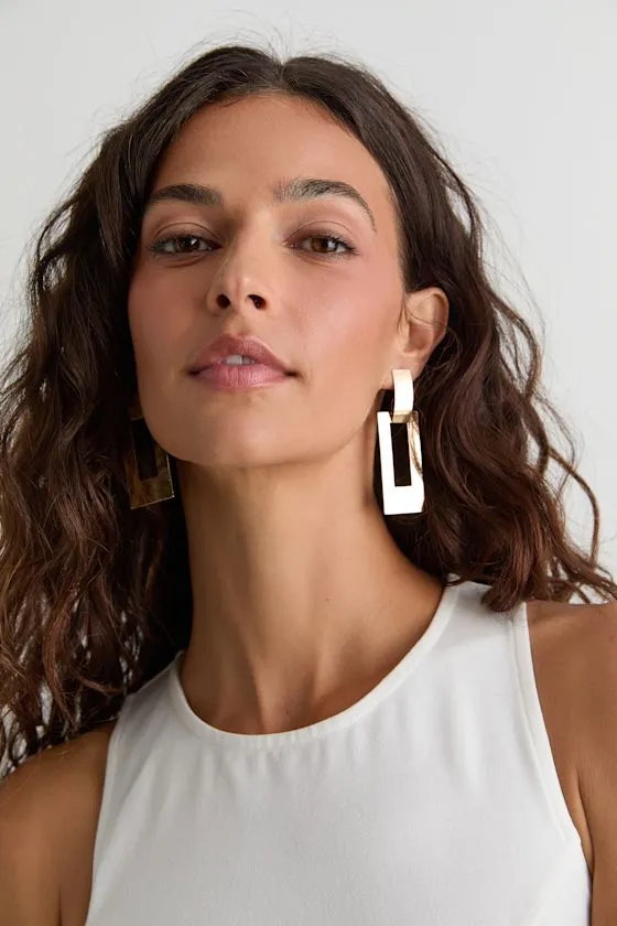 Carine Gold Rectangular Drop Earrings sold by Lulus product image thumbnail 3