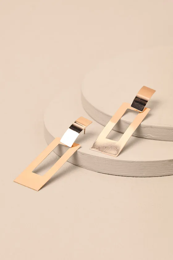 Carine Gold Rectangular Drop Earrings sold by Lulus product image thumbnail 4