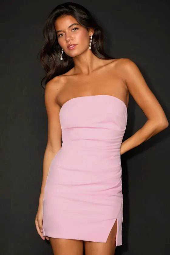 Veda Light Pink Strapless Ruched Mini Dress sold by Lulus