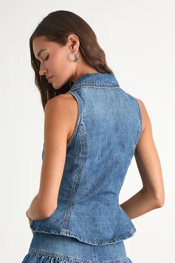 Georgia Medium Wash Denim Peplum Vest Top sold by Lulus product image thumbnail 3