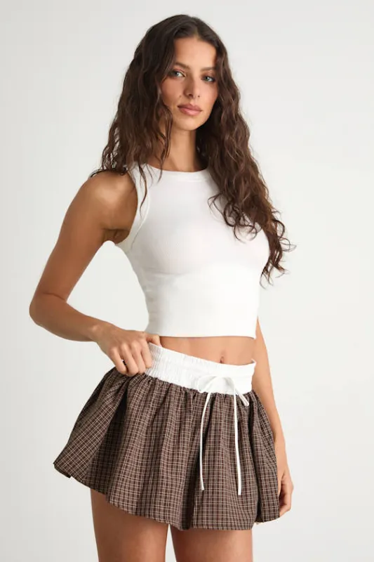 Parker Brown Gingham Mini Skort sold by Lulus