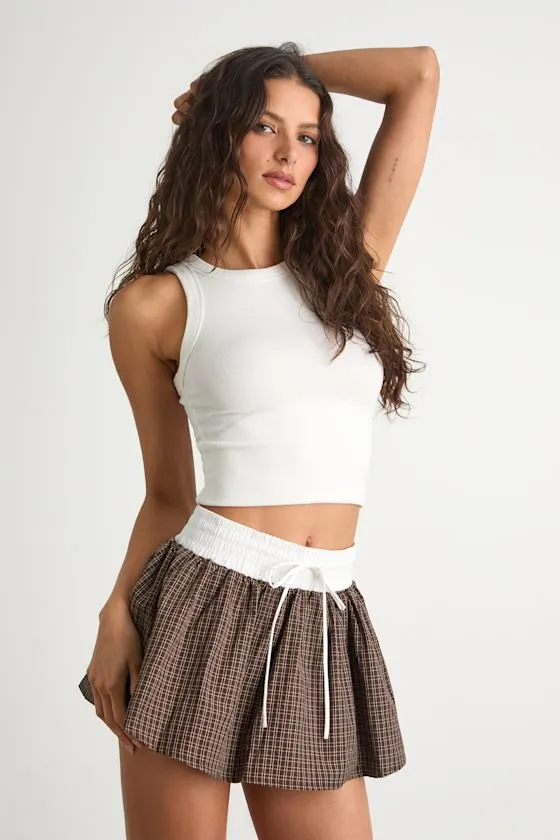Parker Brown Gingham Mini Skort sold by Lulus product image thumbnail 4
