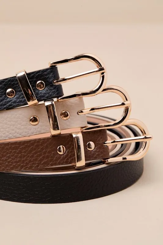 Hadley Black, Brown, and Ivory Three-Piece Belt Set sold by Lulus