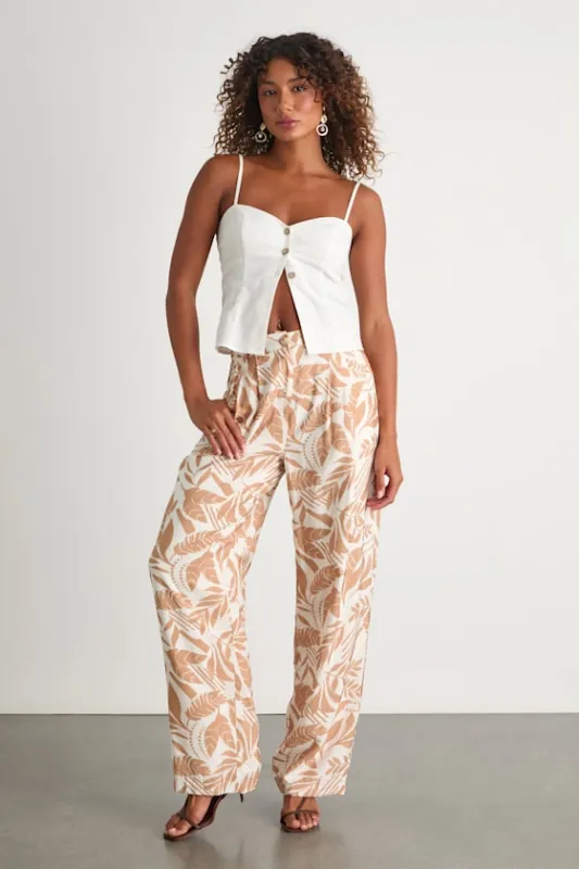 Rosetta Ivory and Tan Leaf Print Wide-Leg Pants sold by Lulus
