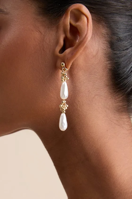 Mariam Gold Pearl Drop Earrings sold by Lulus