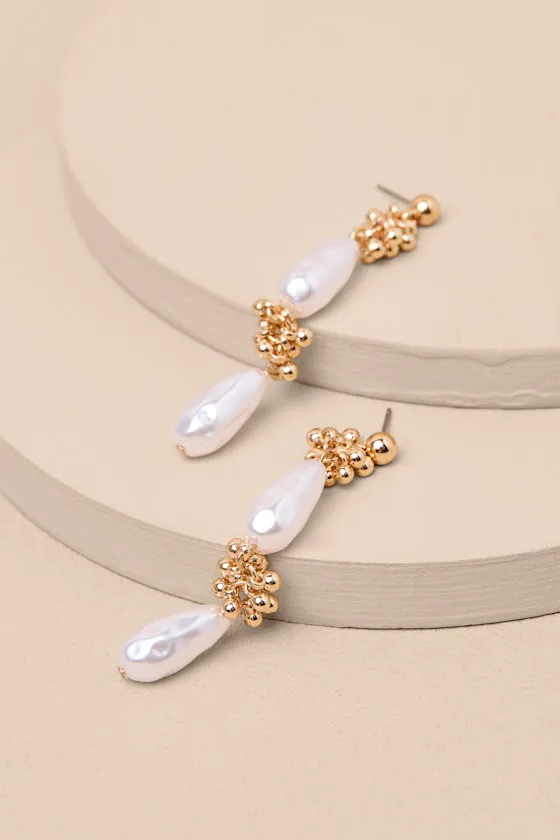 Mariam Gold Pearl Drop Earrings sold by Lulus product image thumbnail 2