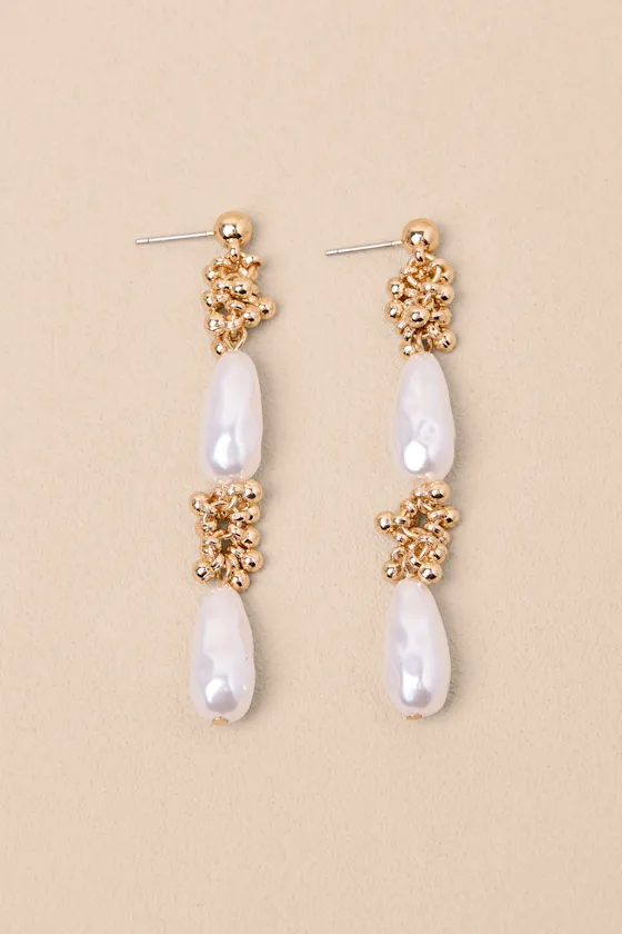Mariam Gold Pearl Drop Earrings sold by Lulus product image thumbnail 4