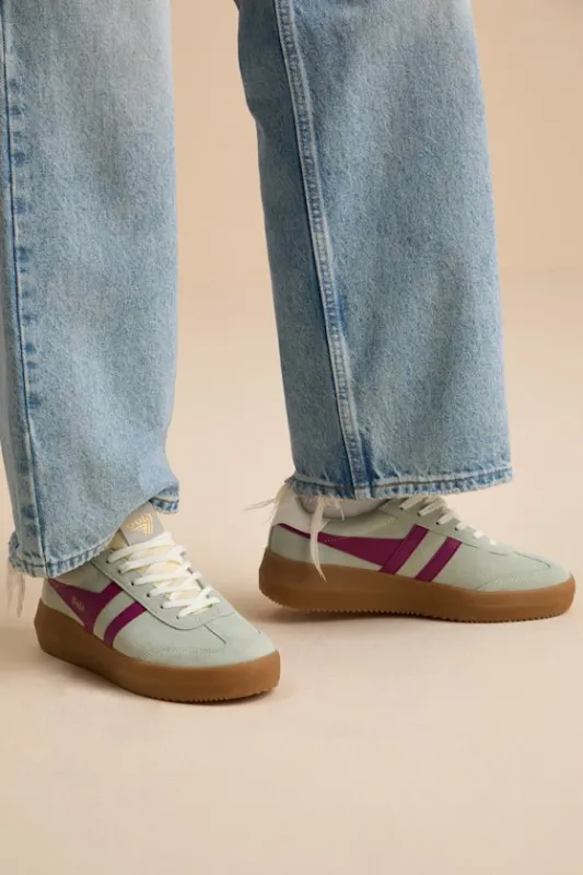 Athena Matcha and Fuchsia Suede Leather Sneakers sold by Lulus
