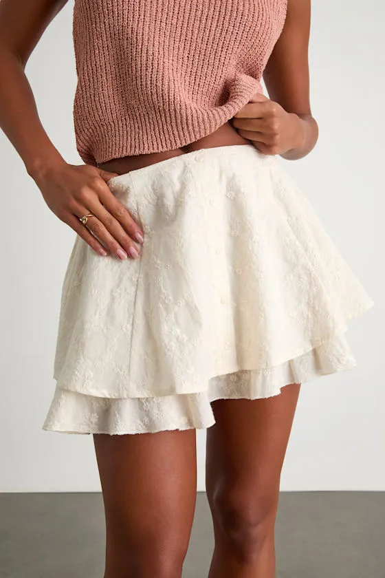 Alwen Cream Embroidered Tiered Mini Skirt sold by Lulus product image thumbnail 2