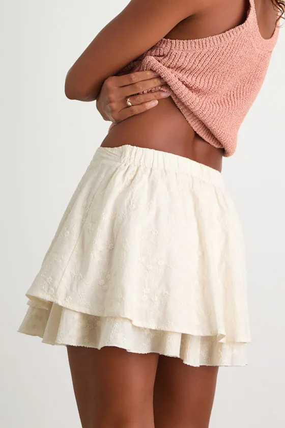 Alwen Cream Embroidered Tiered Mini Skirt sold by Lulus product image thumbnail 3