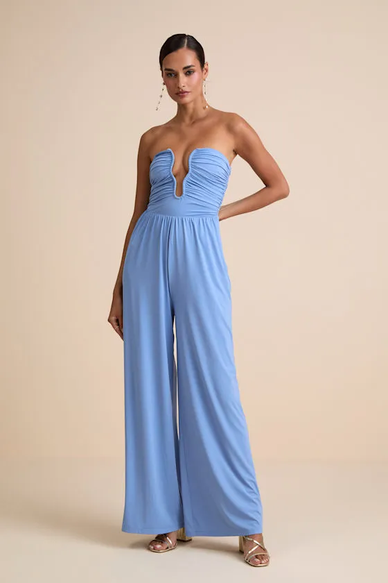 Avietta Light Blue Cutout U-Bar Strapless Jumpsuit sold by Lulus product image thumbnail 2