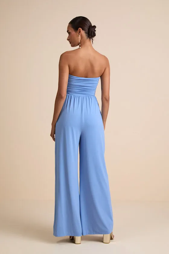Avietta Light Blue Cutout U-Bar Strapless Jumpsuit sold by Lulus product image thumbnail 3