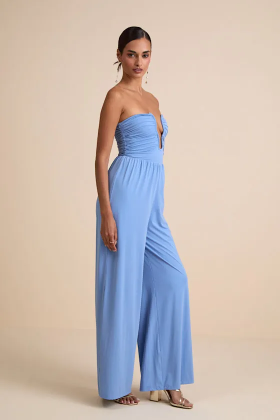 Avietta Light Blue Cutout U-Bar Strapless Jumpsuit sold by Lulus product image thumbnail 4