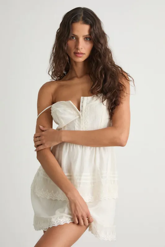 Abby White Lace Tiered Mini Dress sold by Lulus