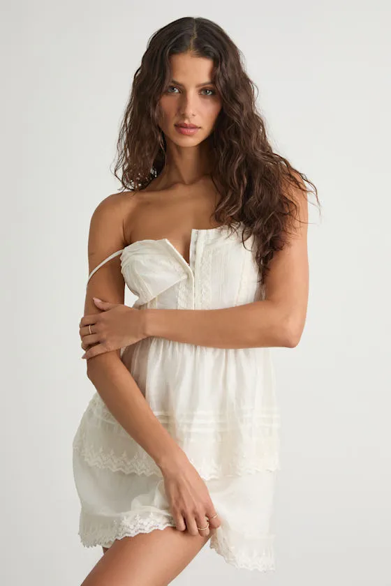 Abby White Lace Tiered Mini Dress sold by Lulus