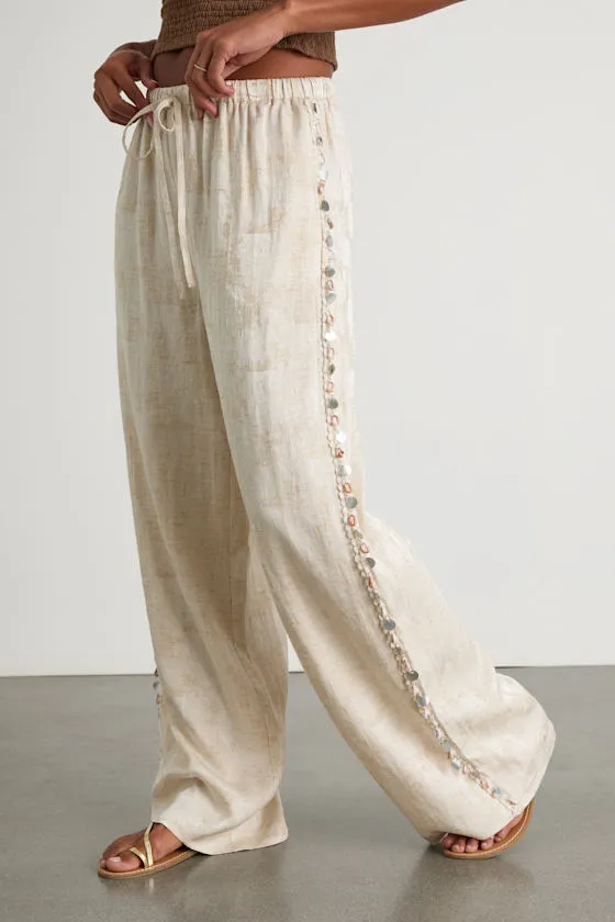 Cessa Brushed Beige Seashell Drawstring Wide-Leg Pants sold by Lulus product image thumbnail 2