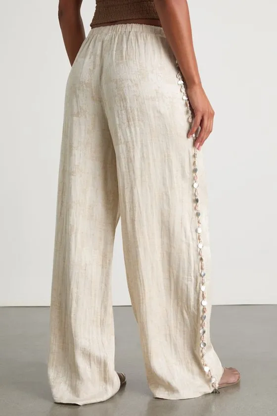 Cessa Brushed Beige Seashell Drawstring Wide-Leg Pants sold by Lulus product image thumbnail 3