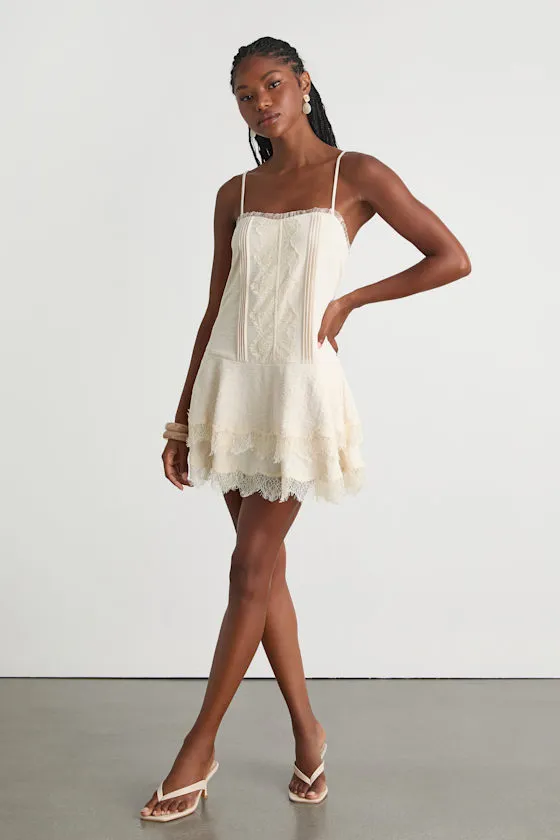 Sahima Cream Lace Tiered Mini Dress sold by Lulus product image thumbnail 4